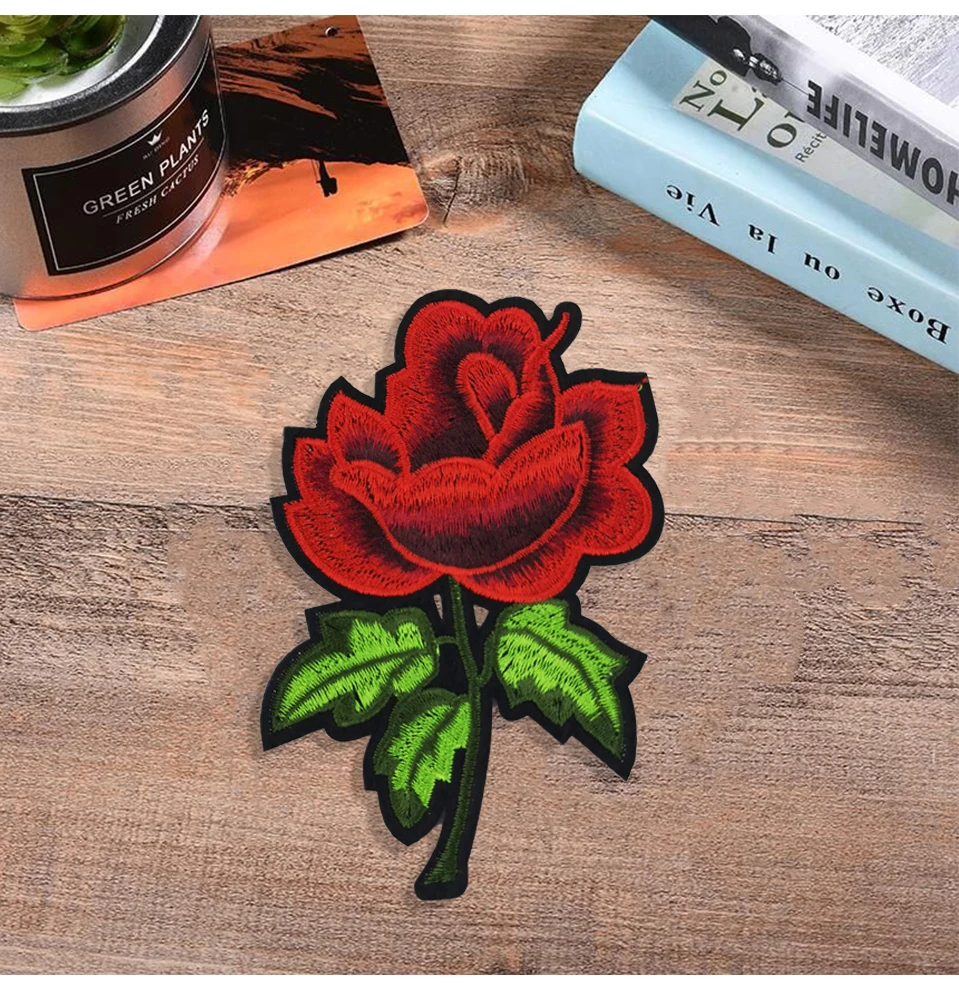 Flower Patch DIY Iron On Embroidery Flower Patches Red Rose 3D Embroidered Flower Applique Motif For Clothes Fabric              (9)