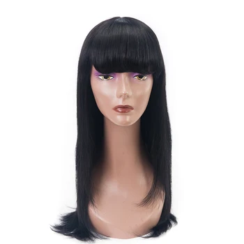 

Straight Human Hair Wigs For Women Brazilian Hair Non Lace Wig With Bangs #1B Remy