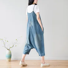 Женские джинсы с высокой талией, большие размеры, весна-лето, джинсовый комбинезон, хлопковые комбинезоны для женщин, корейская мода, Свободные Комбинезоны с дырками