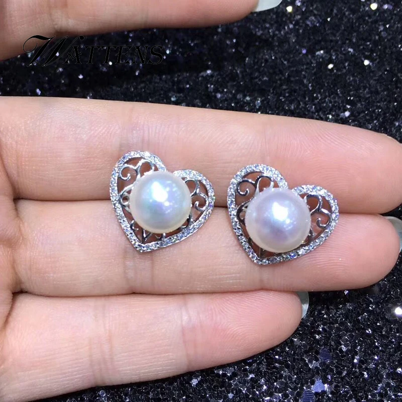 

Natural Pearl Stud Earrings 925 Sterling Silver Sweet Heart Zircon Earrings Women Wedding Party Birthday Accessories Love Gift