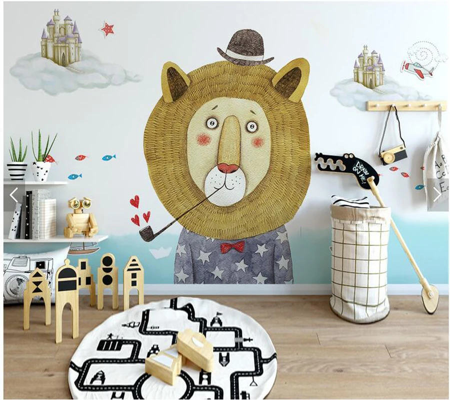 

Custom kids wallpaper, simple cartoon lion murals for living room bedroom sofa TV background wall decorative wallpaper