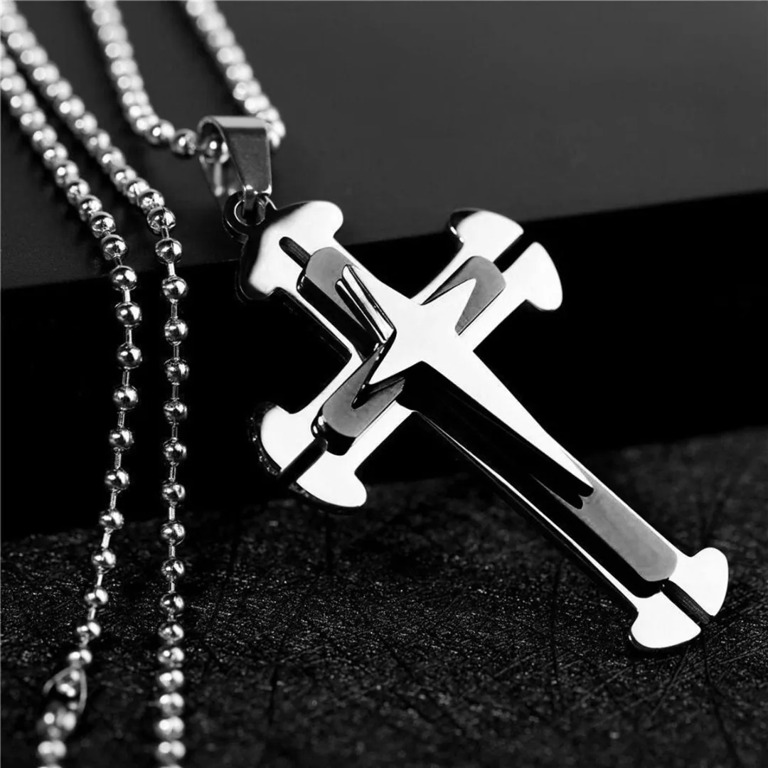 Cool Men Pendant Necklace 3 Layer Cross Hip Hop Chain Necklaces For Men Fashion Jewelry Accessories