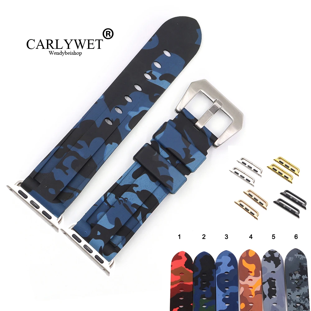 CARLYWET 38 40 42 44 мм Камуфляжный синий черный водонепроницаемый силиконовый резиновый