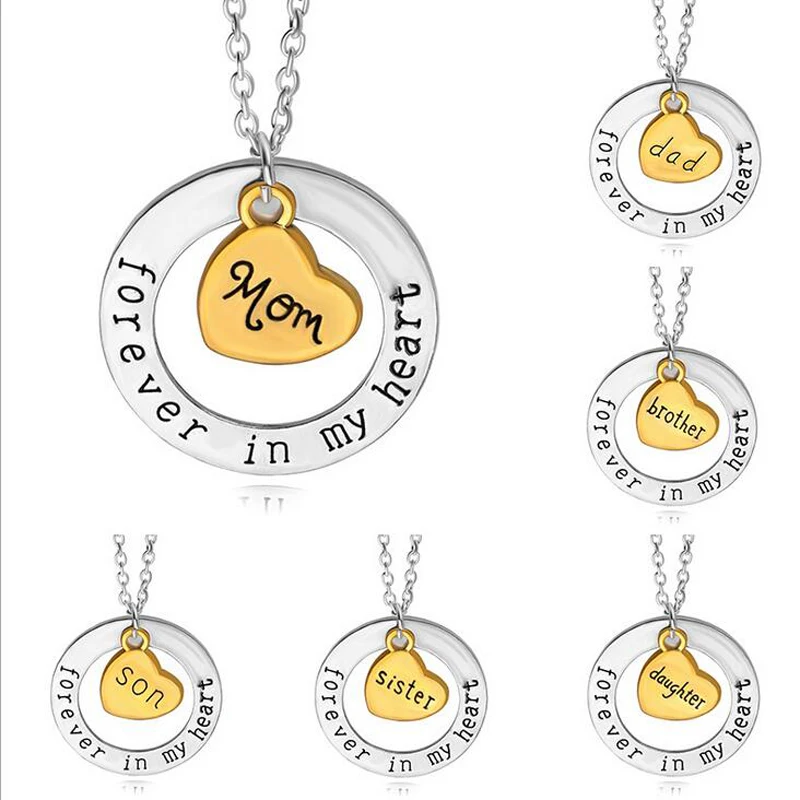 

Simple gold & silver you forever in my heart mom dad brother daughter sister son family pendant necklace for women Jewelry