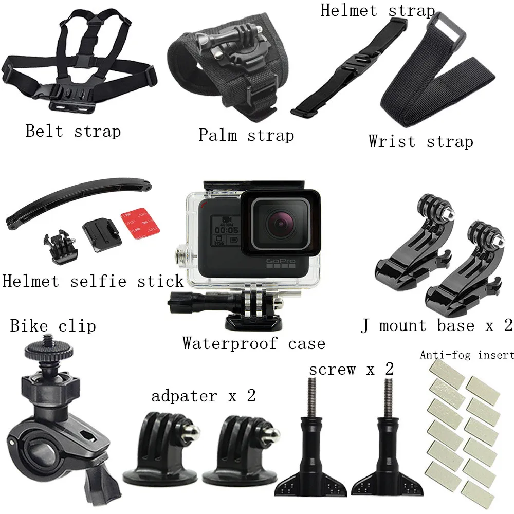 

Outdoors riding kits for gopro hero5 6 7 waterproof case belt wrist palm strap bike clip helmet selfie sport camera accessory