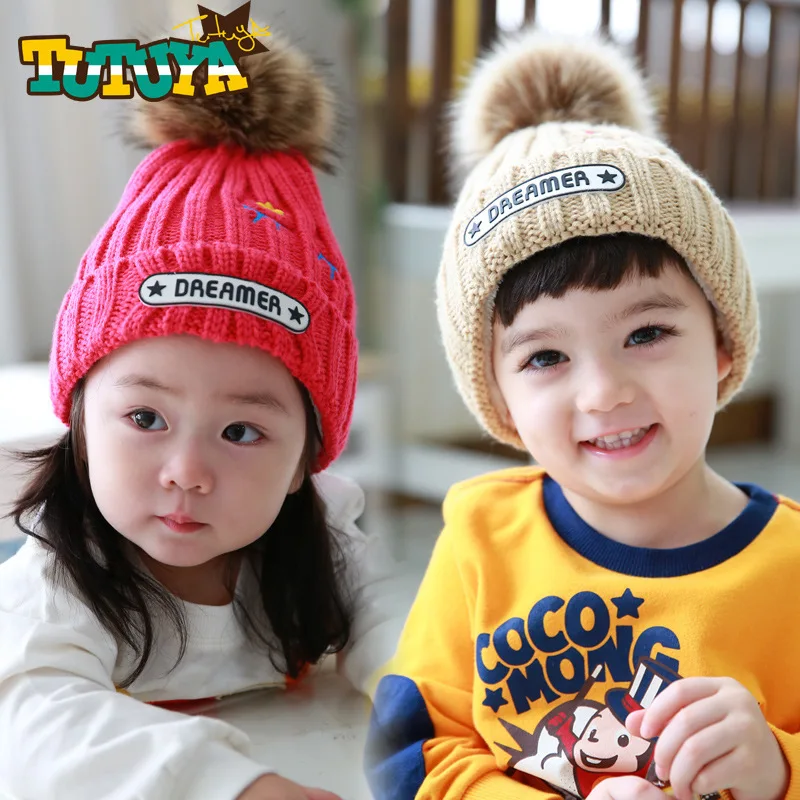 Warm cashmere wool Baby Hat 1 2 3 years cap for children in autumn and