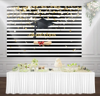 

HUAYI Graduation Party Backdrop class of 2019 Grad Sign Party Banner black white stripe Photography Graduate background gy-1053