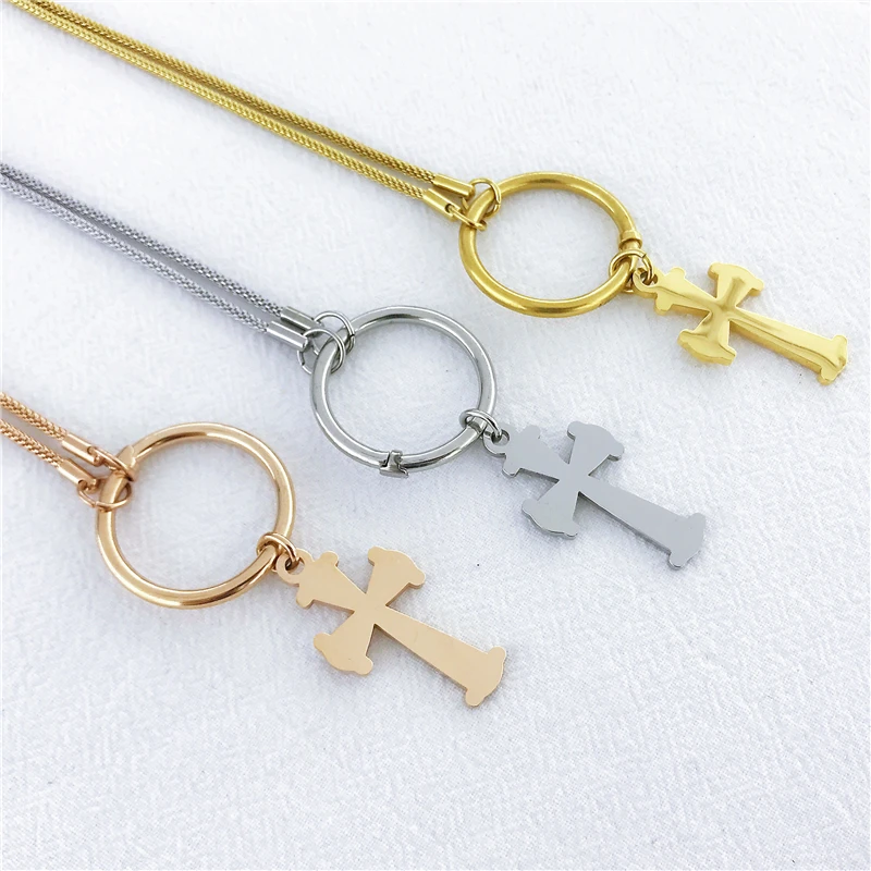 

Brand Stainless Steel Necklace For Women Lover's Gold And Silver Color Chain Cross Bear Necklace Gold Cross Religious Jewelry