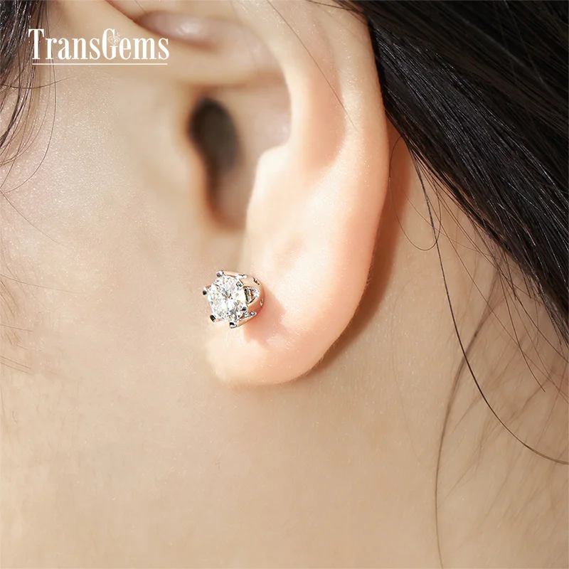 Transgems 1ctw 5mm Solid 14k White Gold Moissanite Stud Earring Transgems 1ctw 5mm Solid 14k White Gold Moissanite Stud Earring Back Lab Grown Diamond For Women Fine Jewelry In Earrings From