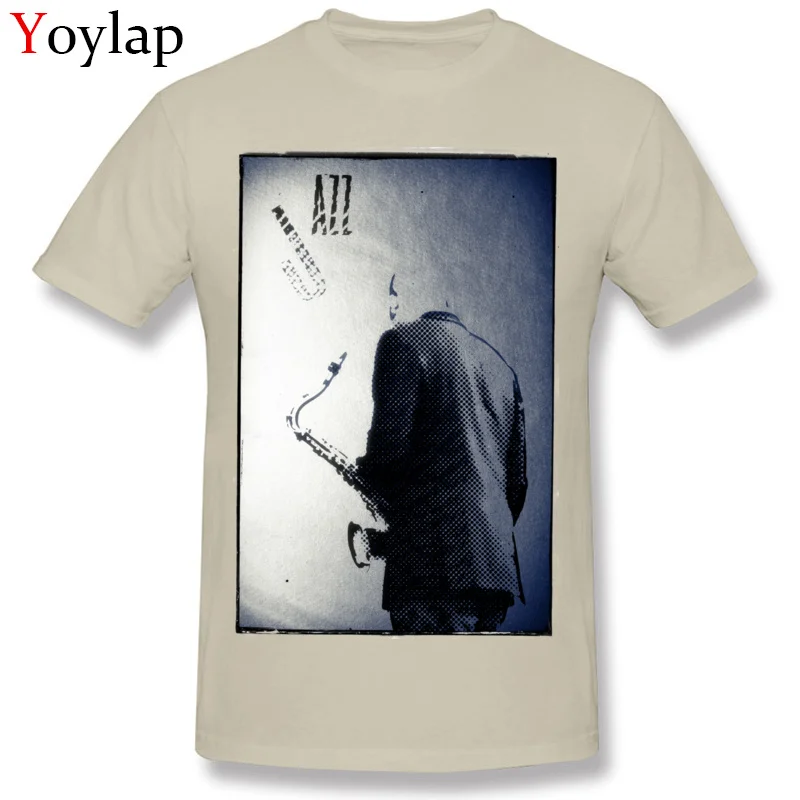 Faddish Summer T-Shirt Summer/Autumn 100% Cotton Round Neck Tops T Shirt Short Sleeve Print Saxophonist. Jazz Club Sweatshirts beige