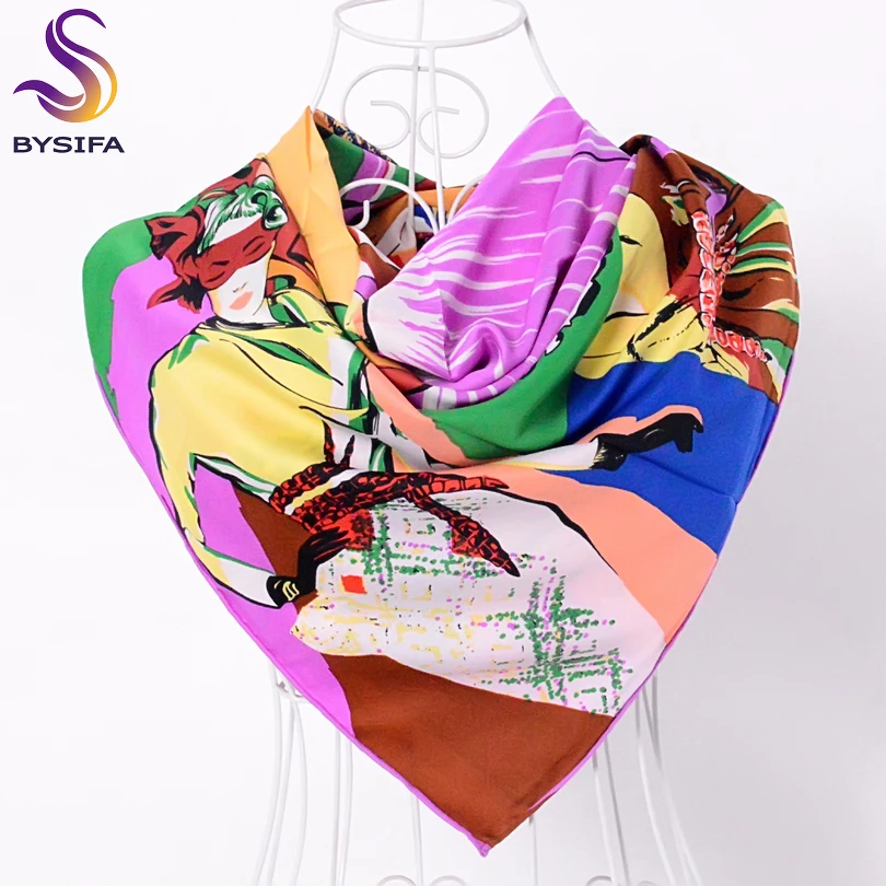 

[BYSIFA] Brand Ladies Violet Square Scarf Shawl 2017 Spring Winter Women Large Square Scarves Head Scarf Fashion Accessories