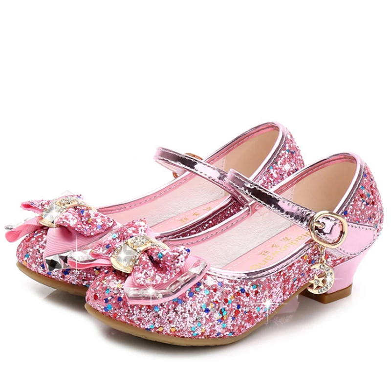 Детская обувь принцессы с бабочкой; обувь для девочек с бабочкой; яркие цвета; обувь на высоком каблуке без застежки; вечерние сандалии для танцев для маленьких девочек - Цвет: Розовый