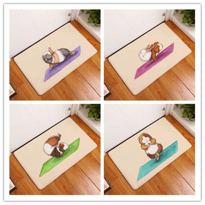 Hallway Doormats for Entrance Door Cute Cartoon Guinea Pig Yoga