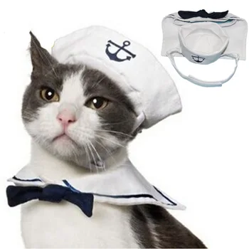 

HEYPET 1 Set Pet Cat Dog Cotton Caps Gentleman Bow Tie Cloth Navy Sailor Suit England Style Ornament Tie For Cosplay Party