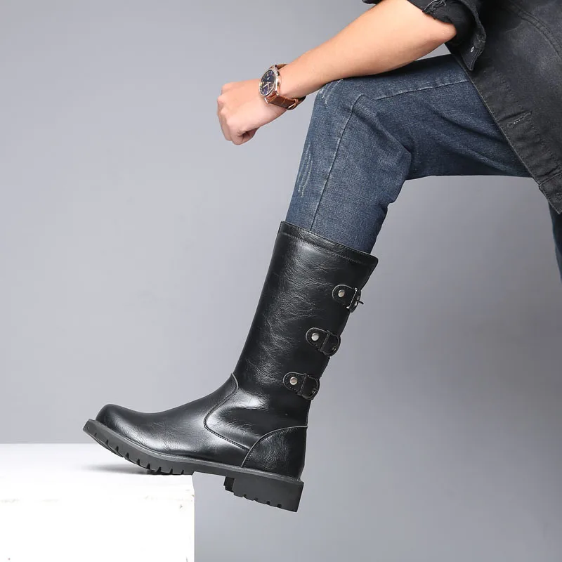 OUDINIAO/армейские ботинки; мужские высокие армейские ботинки в стиле милитари; мужские мотоциклетные ботинки до середины икры с металлической пряжкой на молнии в стиле панк; Мужская обувь в стиле рок