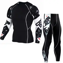 С длинным рукавом Rash Guard полный графический Компрессионные шорты многоцелевой фитнес ММА Топы Рубашки мужские костюмы