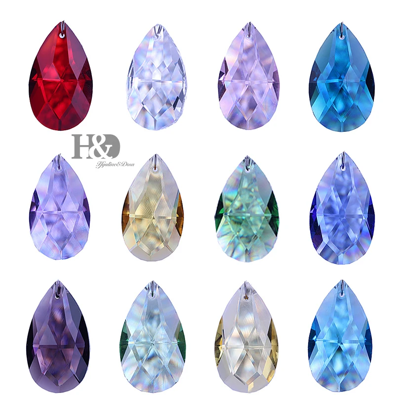 

H&D 38mm Multi-color Crystal Prisms Suncatcher Drop Hanging Ornament Feng Shui Faceted Decorating Crystal Grid Prisms,Pack of 12