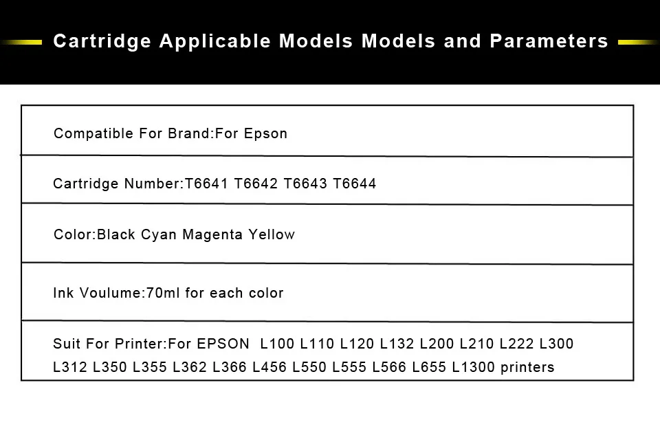 4 цвета 70 мл флакон чернила для принтера комплект для Epson EcoTank L100 L110 L132 L200 L210 L222 L300 L362 L366 L550 L555 L566 T6641