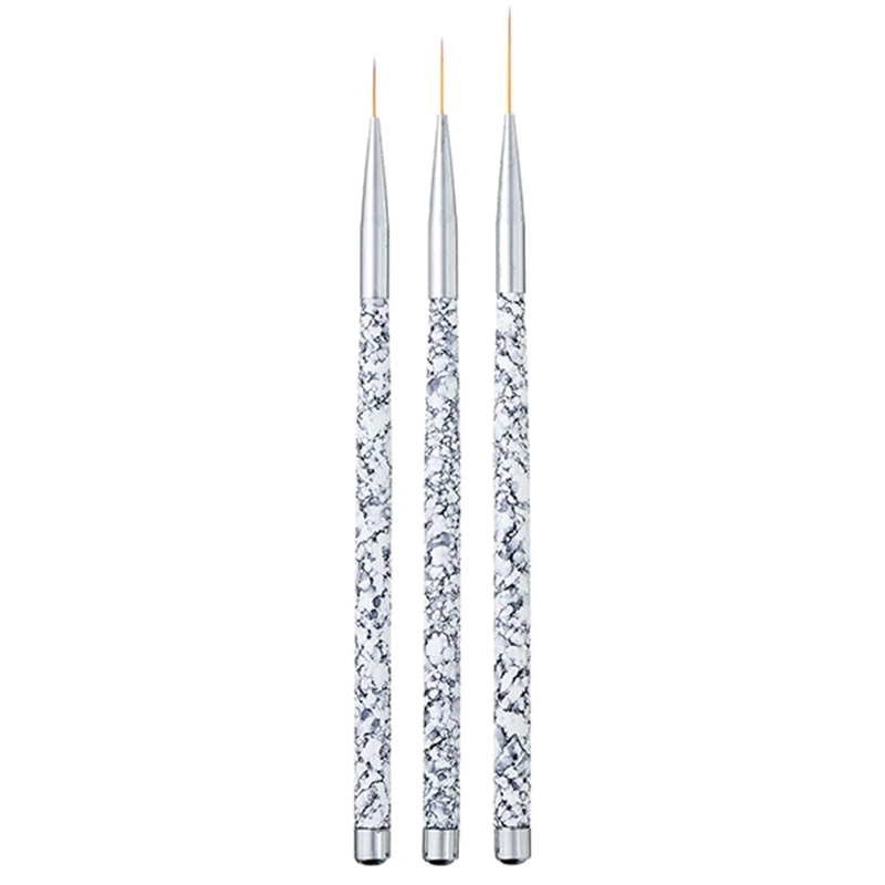 

Monja 11/15/20Mm 3Pcs Nail Brush Marble Handle French Line Painting Flower Grid Image Drawing Line Pen Manicure Tool