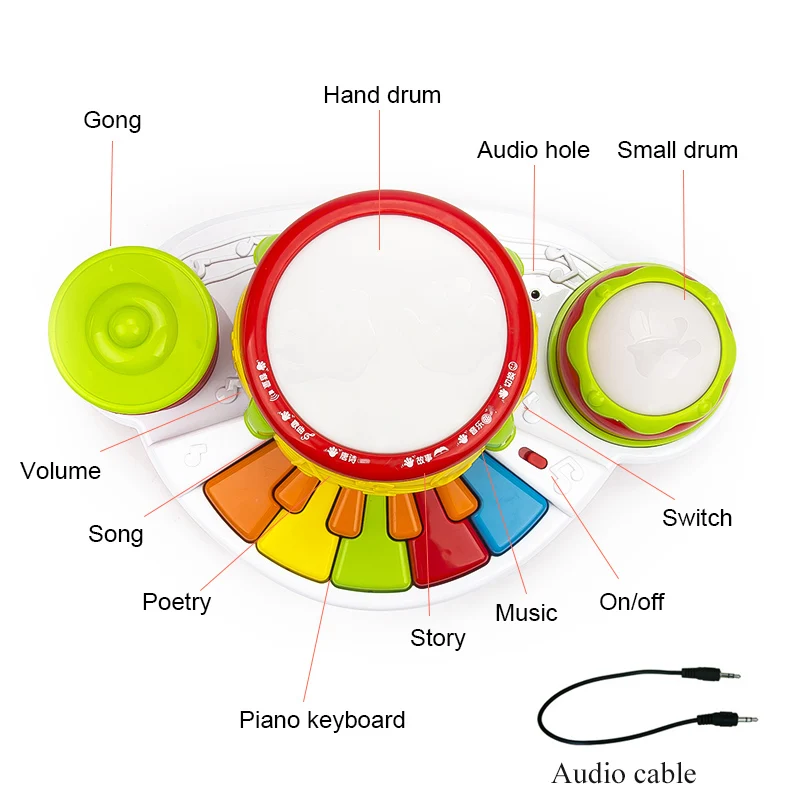 SHUNHUI детский музыкальный инструмент ручной джаз барабан фортепиано игрушки Детский Светильник история песня Музыкальная Клавиатура Обучающие игрушки подарок для детей