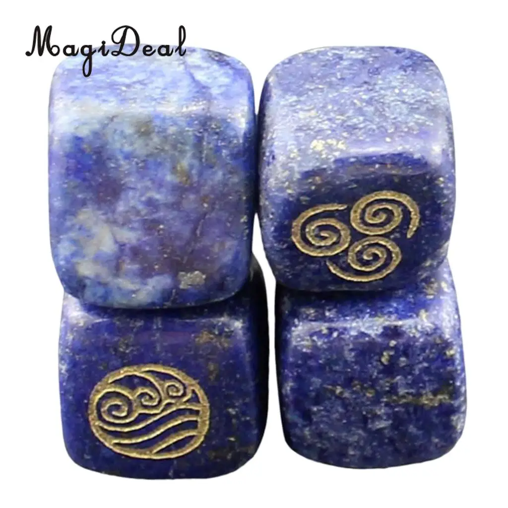 MagiDeal Delicate 4Pcs Natural Powder Crystal Stone Polished Fire Water Wind Soil Engraved Runes for Room House Office Decor