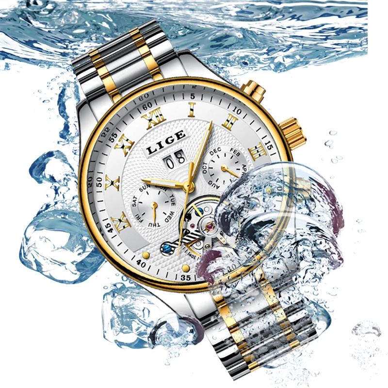 

Mens Watches Top Brand LIGE Luxury Men Fashion Military Business Automatic Watch Man Full Steel Waterproof Mechanical Watches