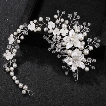 

Le Liin Wedding Flower Hair Vine Bridal Side Headband Bride Pearl Headpiece Wedding Hair Accessories Hair Jewelry For Women