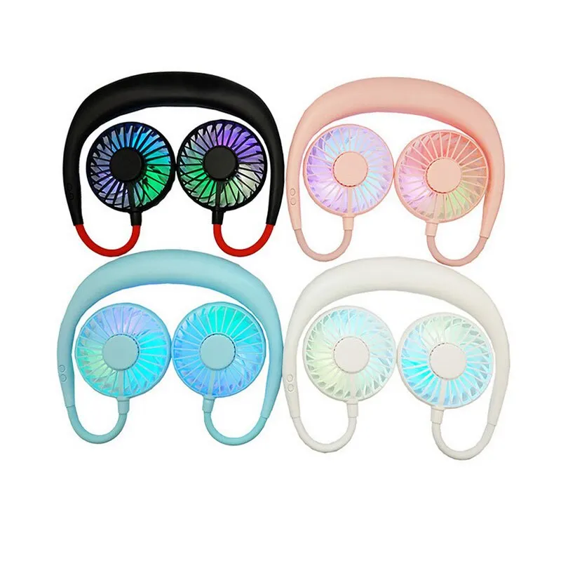 

USB Portable Fan Hands-free Neck Hanging USB Charging Mini Portable Sports Fan 3 Gears Usb Air Conditioner Fans With Lights