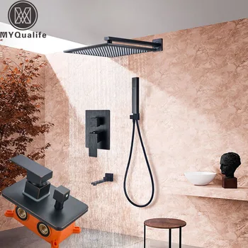 

Oil Rubbed Bronze Bathroom Shower Mixer Faucet Brass Embedded Box Control Valve Shower Set Swivel Spout 8/10/12/16" Showerhead