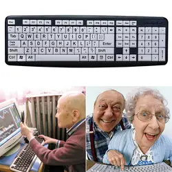 USB Проводная клавиатура для пользователей с низким видением с большими белые клавиши черные буквы для пожилых мужчин JFlyer