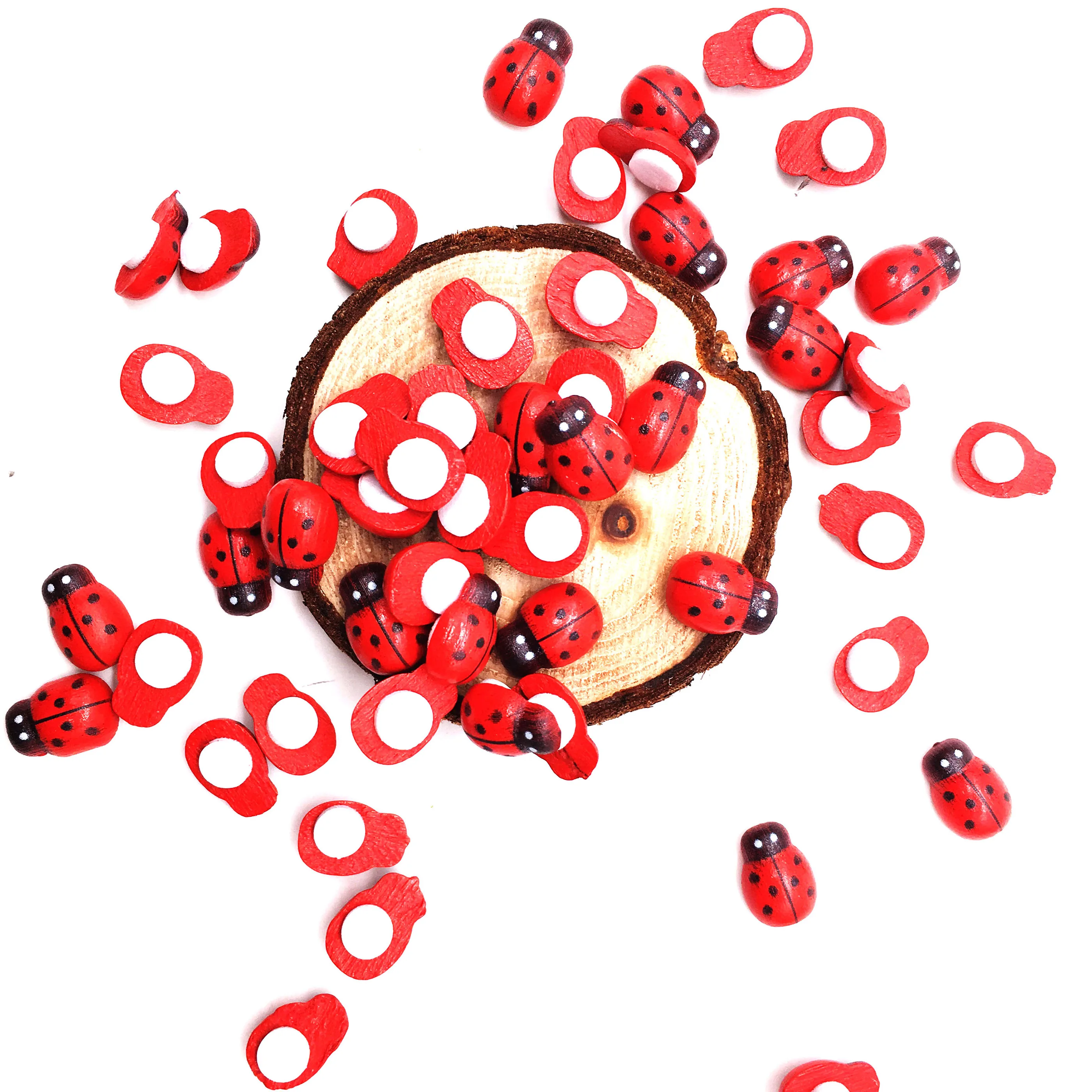 100pcs wooden ladybug decal painted adhesive DIY crafts decoration