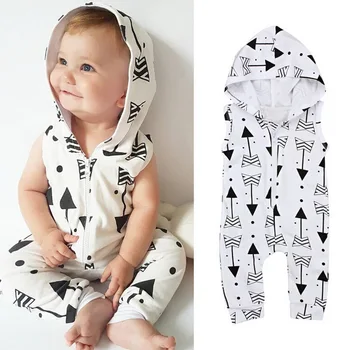 

DHL 20pcs Children Sleeveless Arrow Clothing Infant Baby Boy Kid Hooded Sleeveles Romper Jumpsuit Outfits Clothes