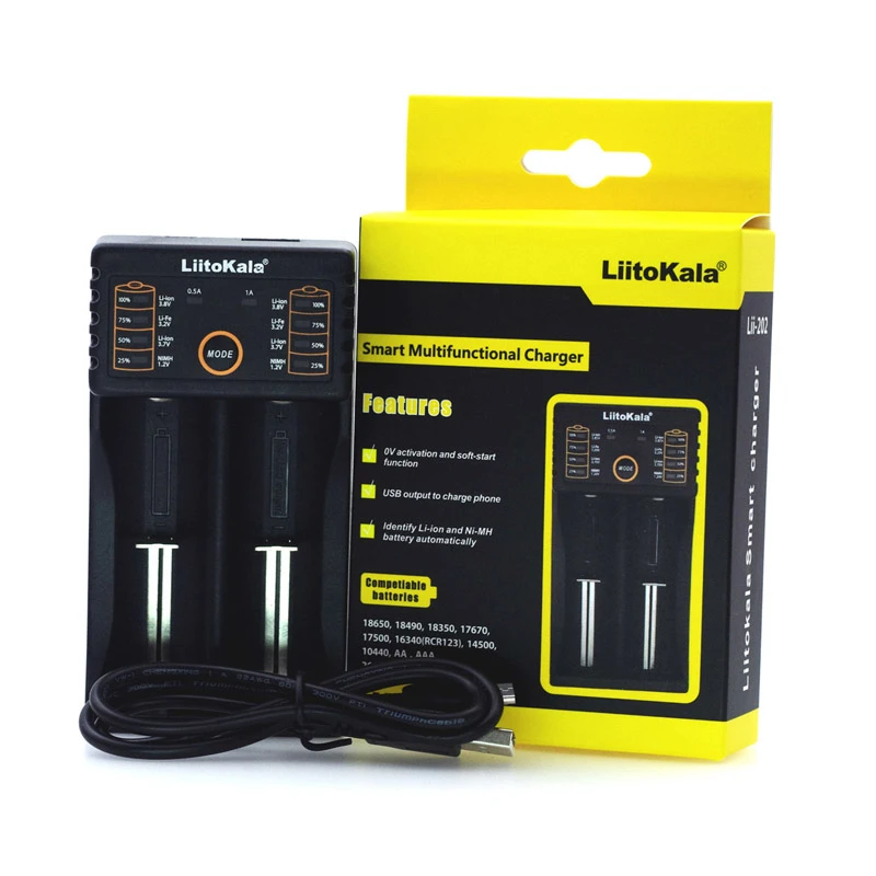 Liitokala Lii202 18650 зарядное устройство 1 2 V/3 0 7 85 V 0.5A/1A NiMH Li Ion 26650 батарея