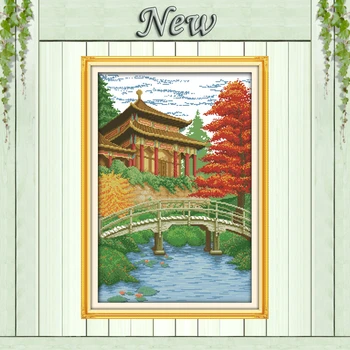 

Meditation pavilion home decor painting Counted printed on fabric DMC 14CT 11CT DIY Embroidery Sets Cross Stitch Needlework kits