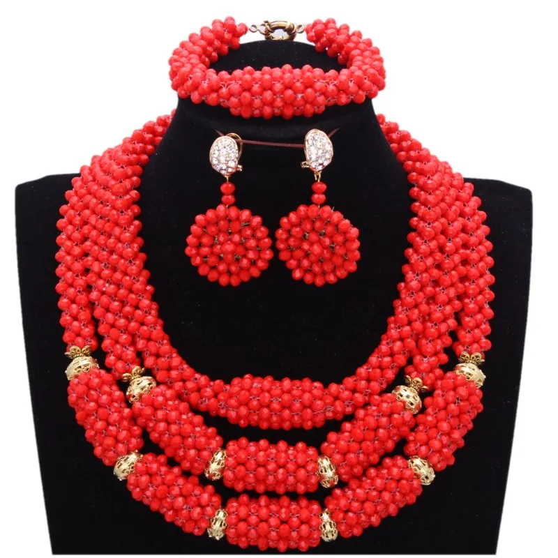 

4UJewelry 2018 Jewerlry Sets Red Teal Green African Bridal Jewelry Sets For bride Women Gold Color Balls Dubai Set Free Shipping