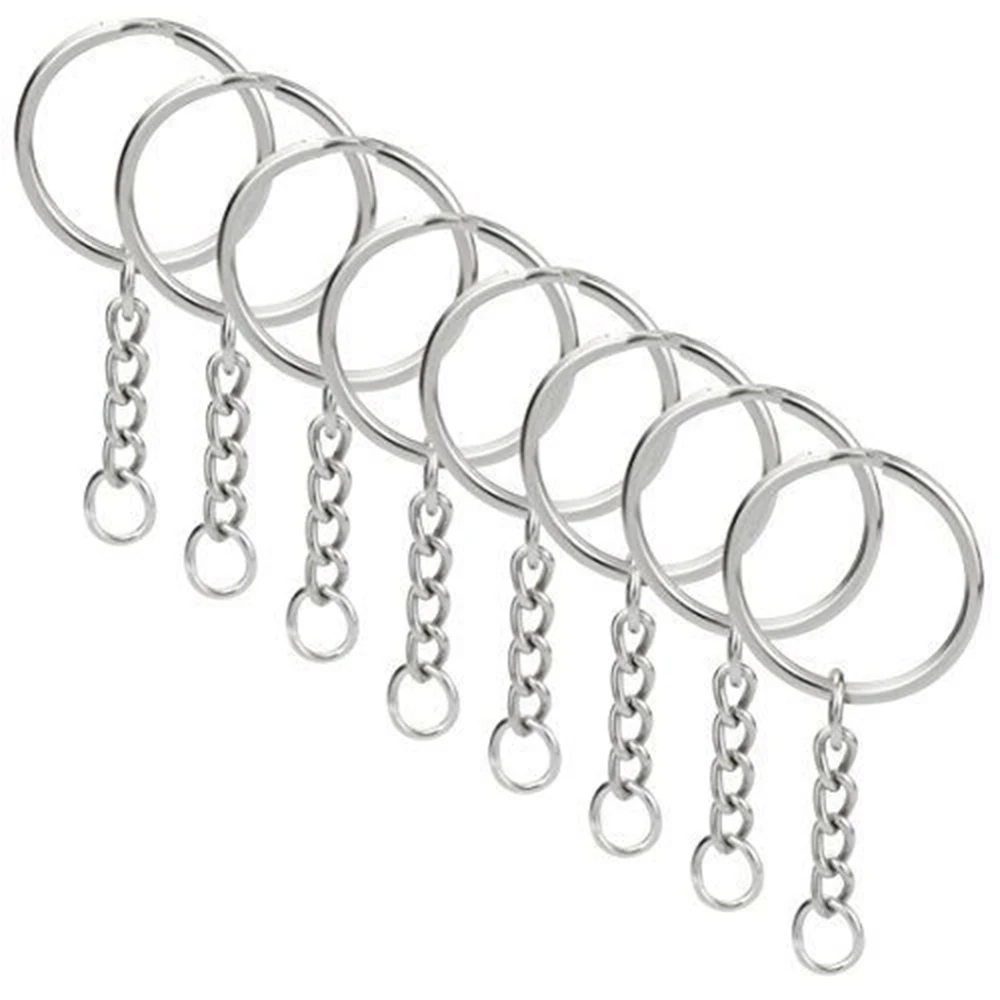 

100pcs 25mm Key Rings Parts with Chains Silver Color Metal Split Keychains Ring With Open Jump Ring 50pcs Key chain