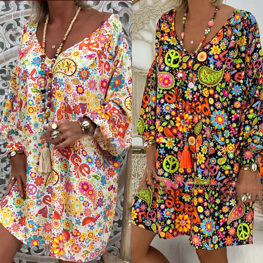 

Women Dress Off Shoulder Floral Print Long Sleeve Irregular Casual Dress Women Loose Patchwork Higth Waist Dress Plus Size