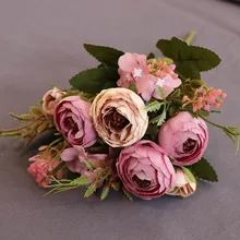 多色美しい造花シルク偽茶ローズ花椿ウェディングパーティーホーム結婚式の装飾の花束 @ ls