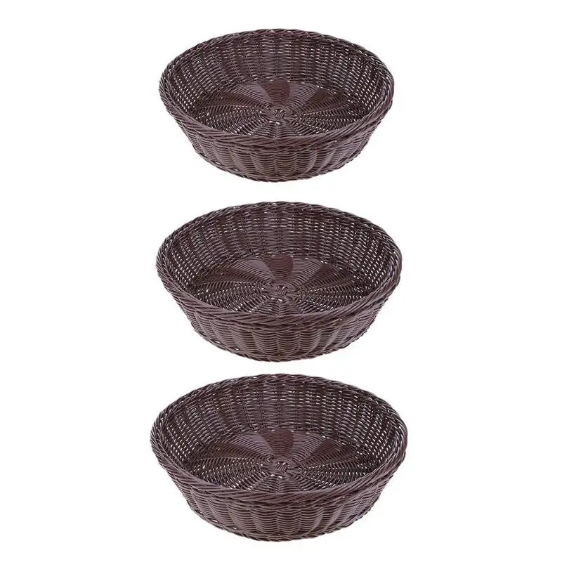 

Round Woven Wicker Basket Storage Box Iron Frame Imitation Rattan Bread Food Container Fruit Container Makeup Organizer