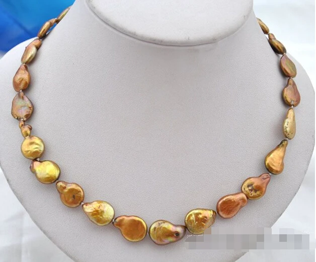 

>>>>18" 16mm baroque Dark Bronze freshwater pearl necklace