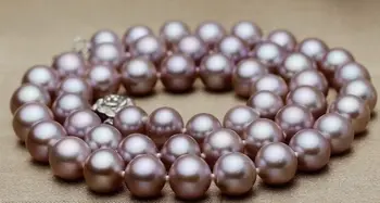 

HUGE PERFECT ROUND 18"10-11MM SOUTH SEA GENUINE LAVENDER PEARL NECKLACE 925 silver