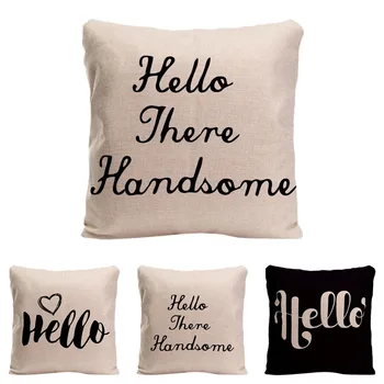 

Hello Thare Handsome Cushion Cover Decorative Pillow For Sofa Car Covers Letter Pillow Case Cotton Linen Home Decor Pillowcase