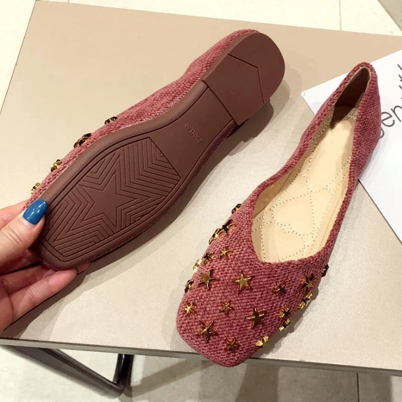 Slip Grandes Dames Taille Noir Féminines Femmes Souple Rivet Simples rouge Ballet Appartements rose sur Profonde Mode Chaussures De Femme Printemps Peu 2019 pYwnqSBTgw