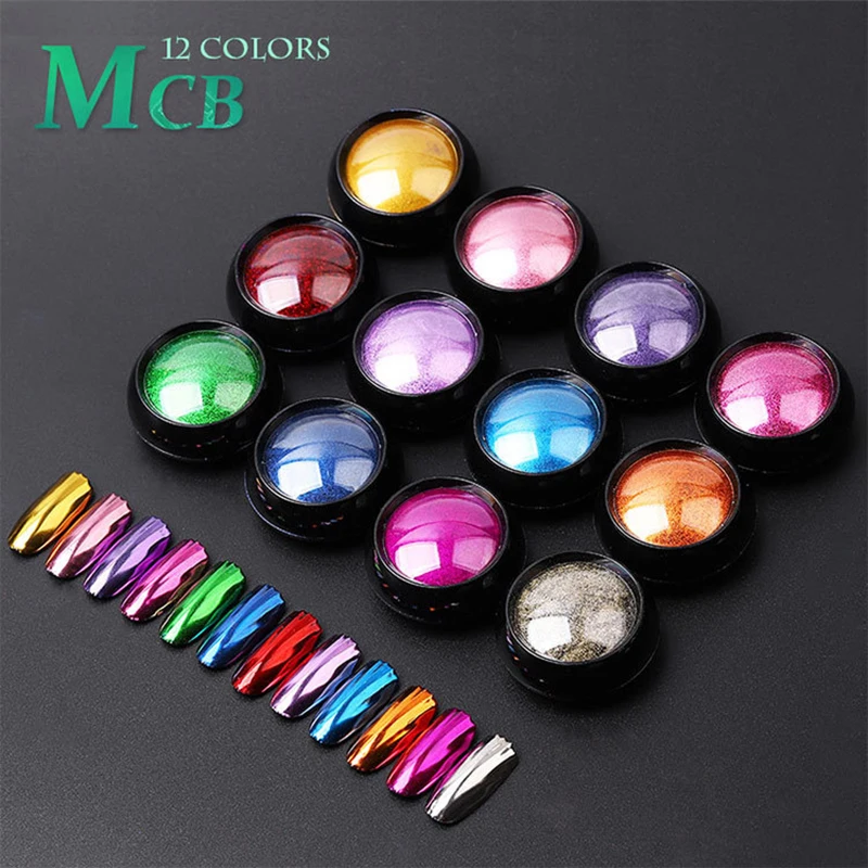 

1 Black Box 0.5g Magic Mirror Effect Nail Art Powders 12 Colors Nail Glitters Nail Art Decorations Nail Dust Manicure LMCB01