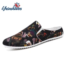 YEINSHAARS Для мужчин слипоны холщовые тапочки летние перетаскивание Лоферы дышащая пляжная обувь мужская обувь с закрытым носком; мягкая подошва; обувь без застежки