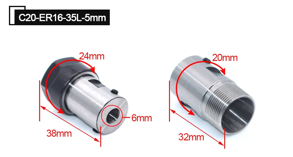 Шпиндельный двигатель зажим цанговый патрон Hoder C20 ER16 35L 5 6 8 мм Цанга ER16 гайка двигатель удлиненный зажим нож для фрезерования с ЧПУ