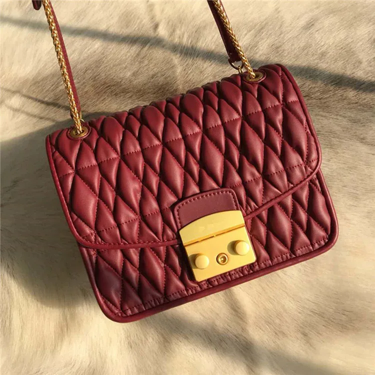 17 см дизайнерская женская сумка-мессенджер Lingge из настоящей овчины, действительно Известный дизайнерский мешок, роскошная брендовая сумка - Цвет: red