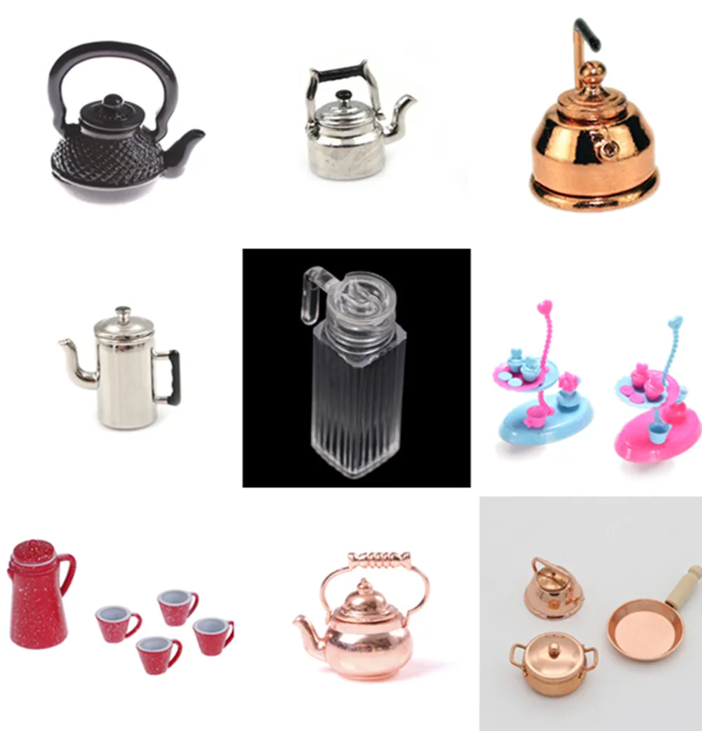 

Scale 1/12 Mini Kettle Simulation Furniture Tea Pot Kitchen Model Toys for Doll House Decoration Dollhouse Miniature Accessories