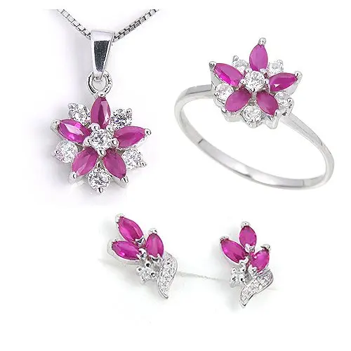 wholesale natural ruby jewelry set 925 sterling silver fashion jewelry