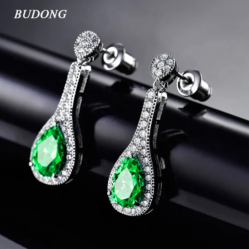 

BUDONG Fashion Women Dangle Earring Silver Color Crystal Earrings to Party Earrings Drop Wedding Earings Jewelry XUE044